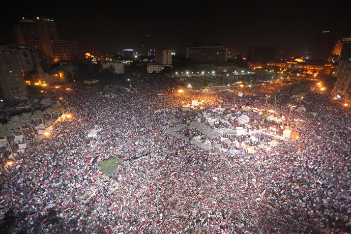 Protesters opposing
  Egyptian President Mohamed Morsi gather during a demonstration at
  Tahrir Square in Cairo June 30, 2013. (Reuters)
