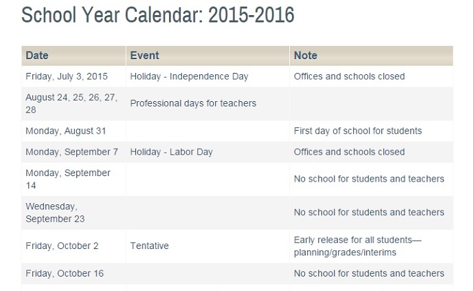 nyc school calendar