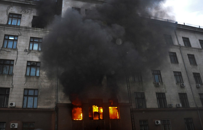 Fire at the Trade Union House in Odessa. (RIA Novosti/Maxim Voitenko)
